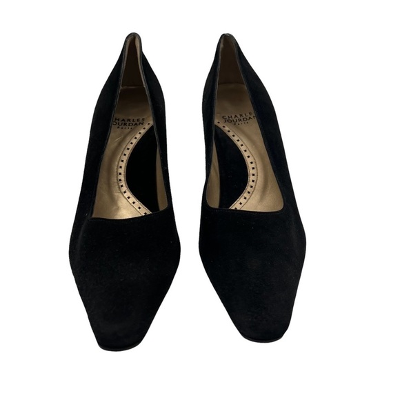 Charles Jourdan Black Suede Paris Pointed Toe Heels Size 8 Women’s - Picture 5 of 8